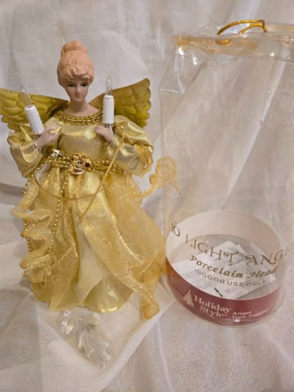 VTG Holiday Style 10 Light Porcelain Head Angel Tree Topper 10” open for pics